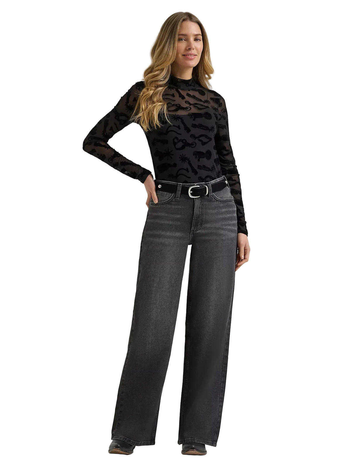 Wrangler Women's Harper Reto Bailey High Rise Wide Leg Jean 112385604