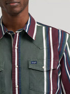 Wrangler Men's Field Olive Vintage-Inspired Brushpopper Western Snap Work Shirt 112385788