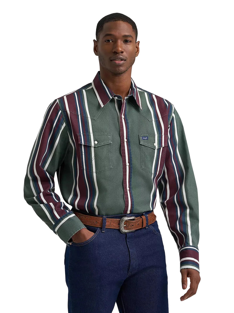Wrangler Men's Field Olive Vintage-Inspired Brushpopper Western Snap Work Shirt 112385788
