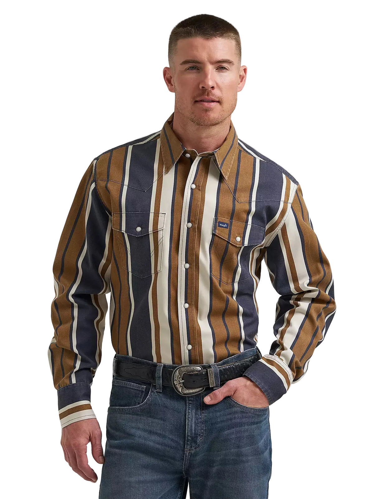 Wrangler Men's Amber Wheat Vintage-Inspired Brushpopper Western Snap Work Shirt 112385789