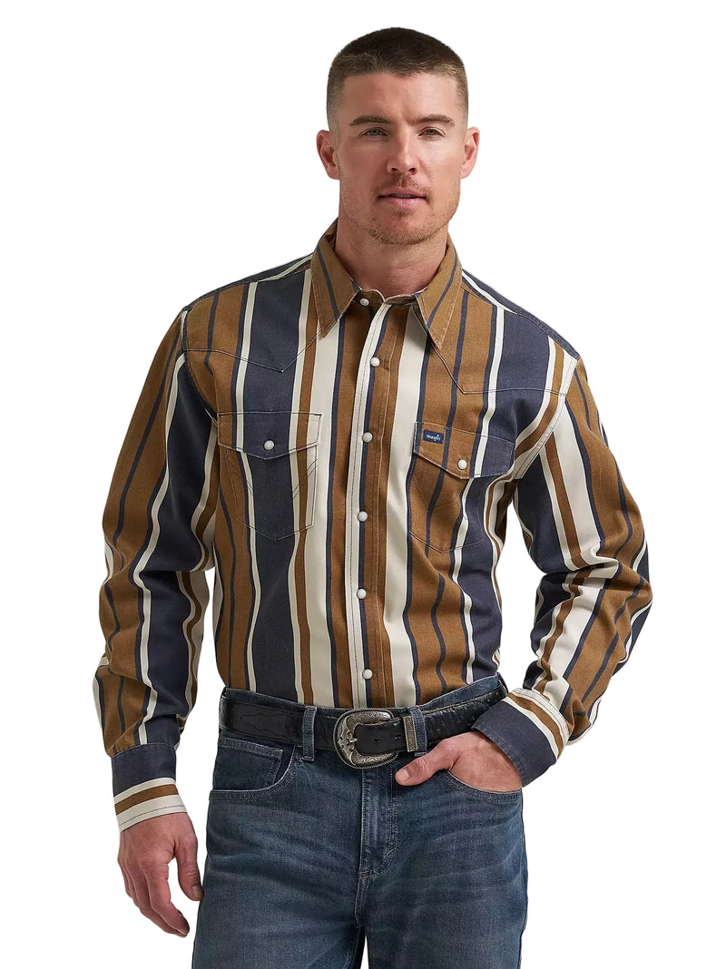 Wrangler Men's Amber Wheat Vintage-Inspired Brushpopper Western Snap Work Shirt 112385789