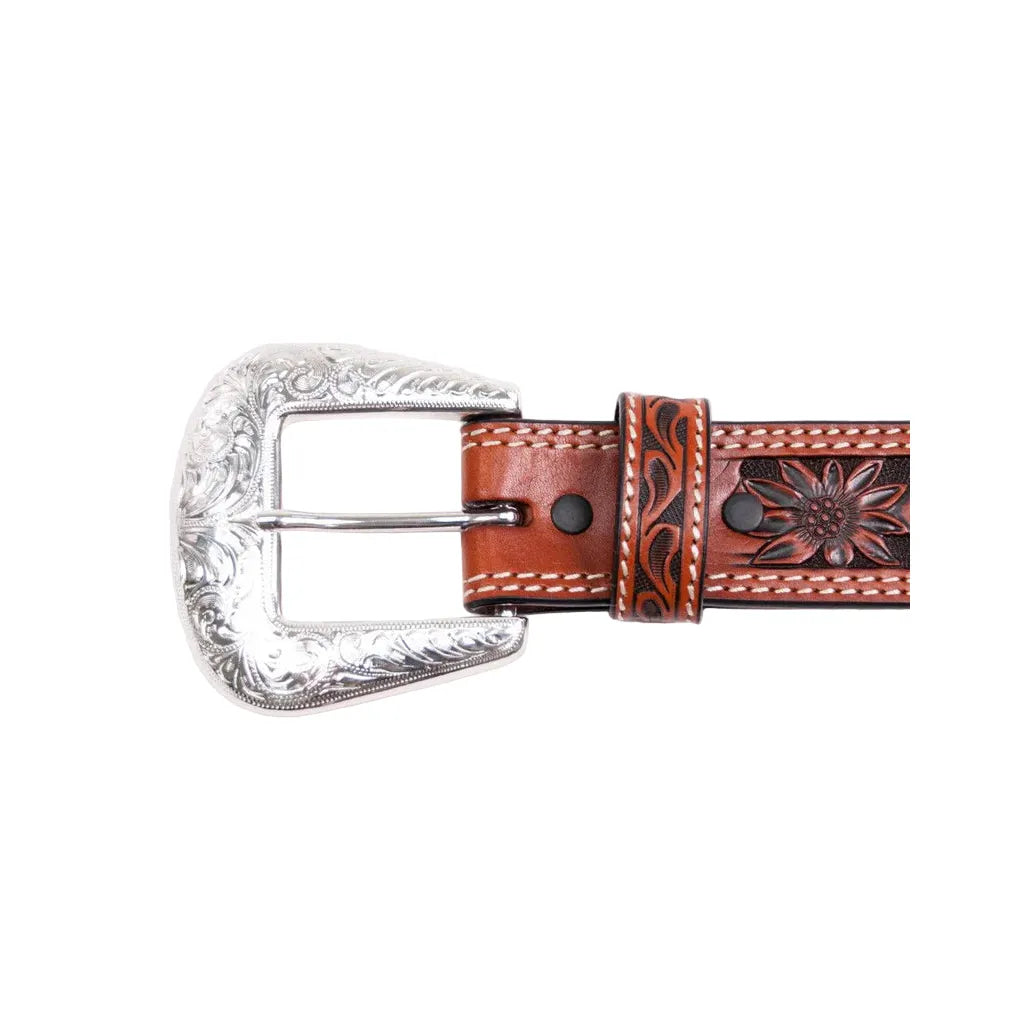 Men's Cowboy Chrome Cognac Belt with Floral Tooling 1136