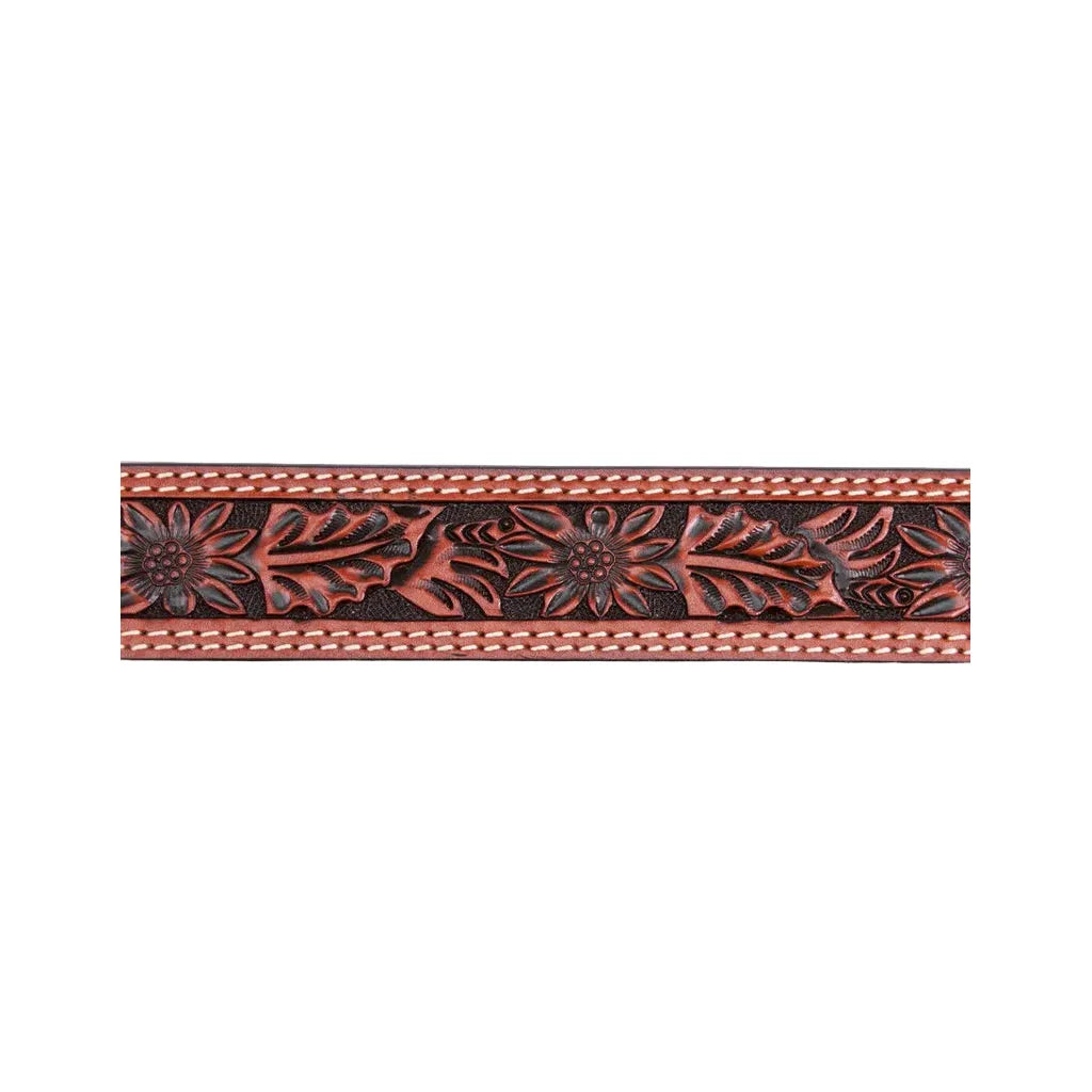 Men's Cowboy Chrome Cognac Belt with Floral Tooling 1136
