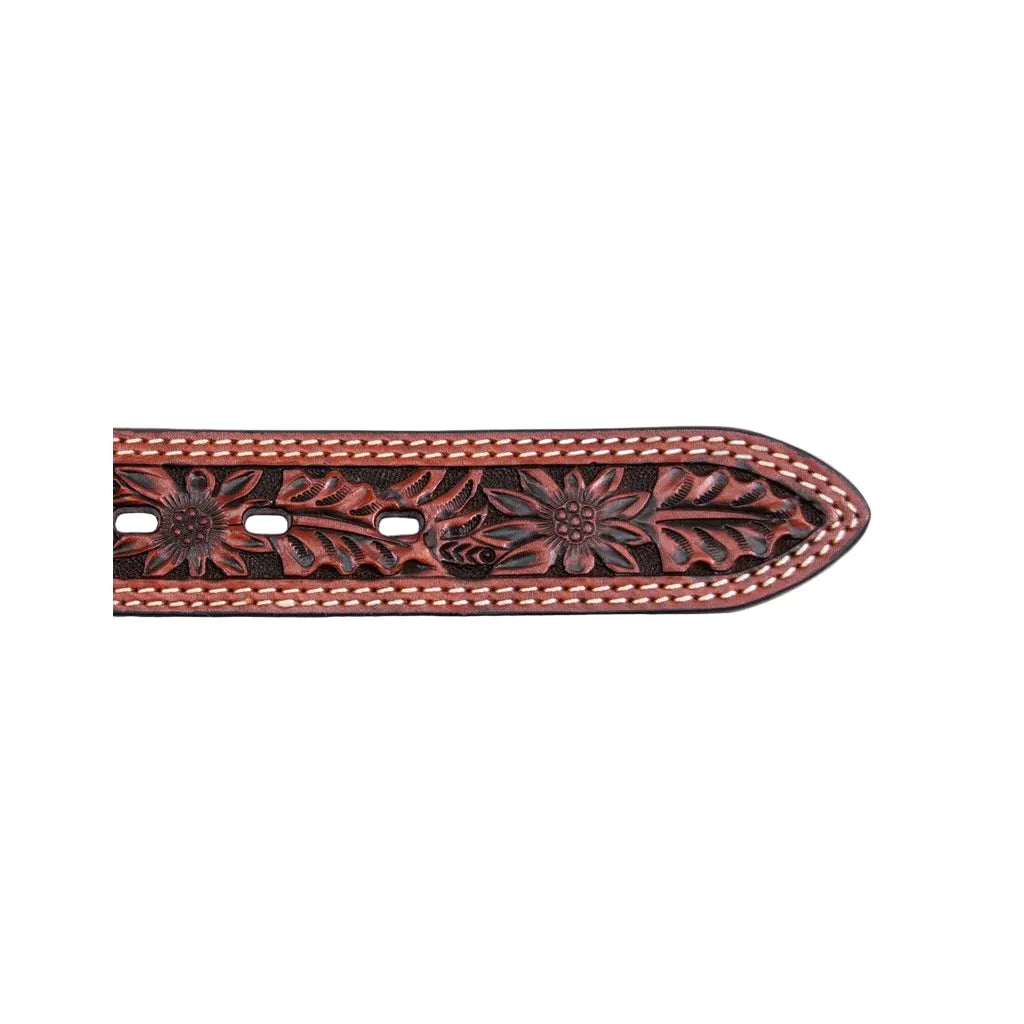 Men's Cowboy Chrome Cognac Belt with Floral Tooling 1136