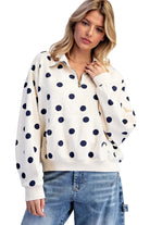 ee:some Women's Bone Mineral Washed Polka Dot Quarter Zip Pullover 