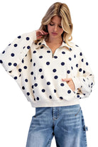 ee:some Women's Bone Mineral Washed Polka Dot Quarter Zip Pullover 