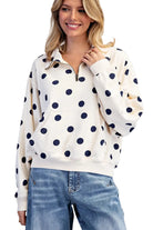 ee:some Women's Bone Mineral Washed Polka Dot Quarter Zip Pullover 