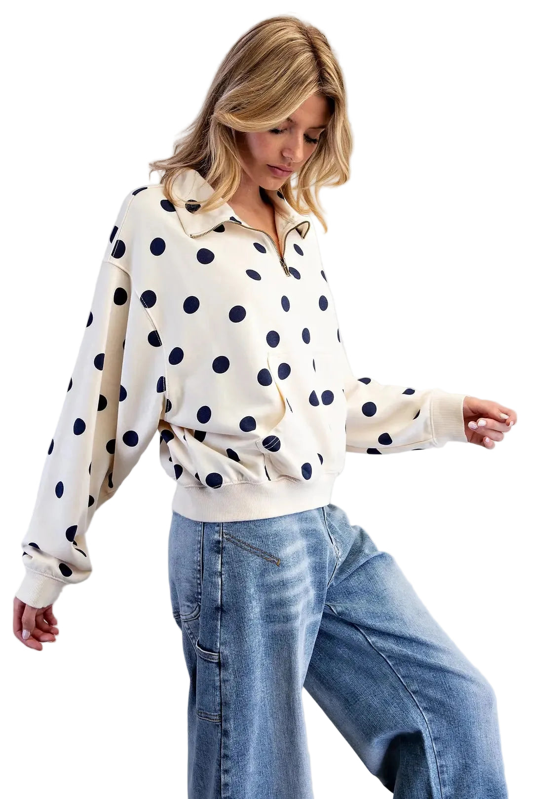 ee:some Women's Bone Mineral Washed Polka Dot Quarter Zip Pullover 