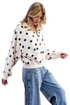 ee:some Women's Bone Mineral Washed Polka Dot Quarter Zip Pullover 