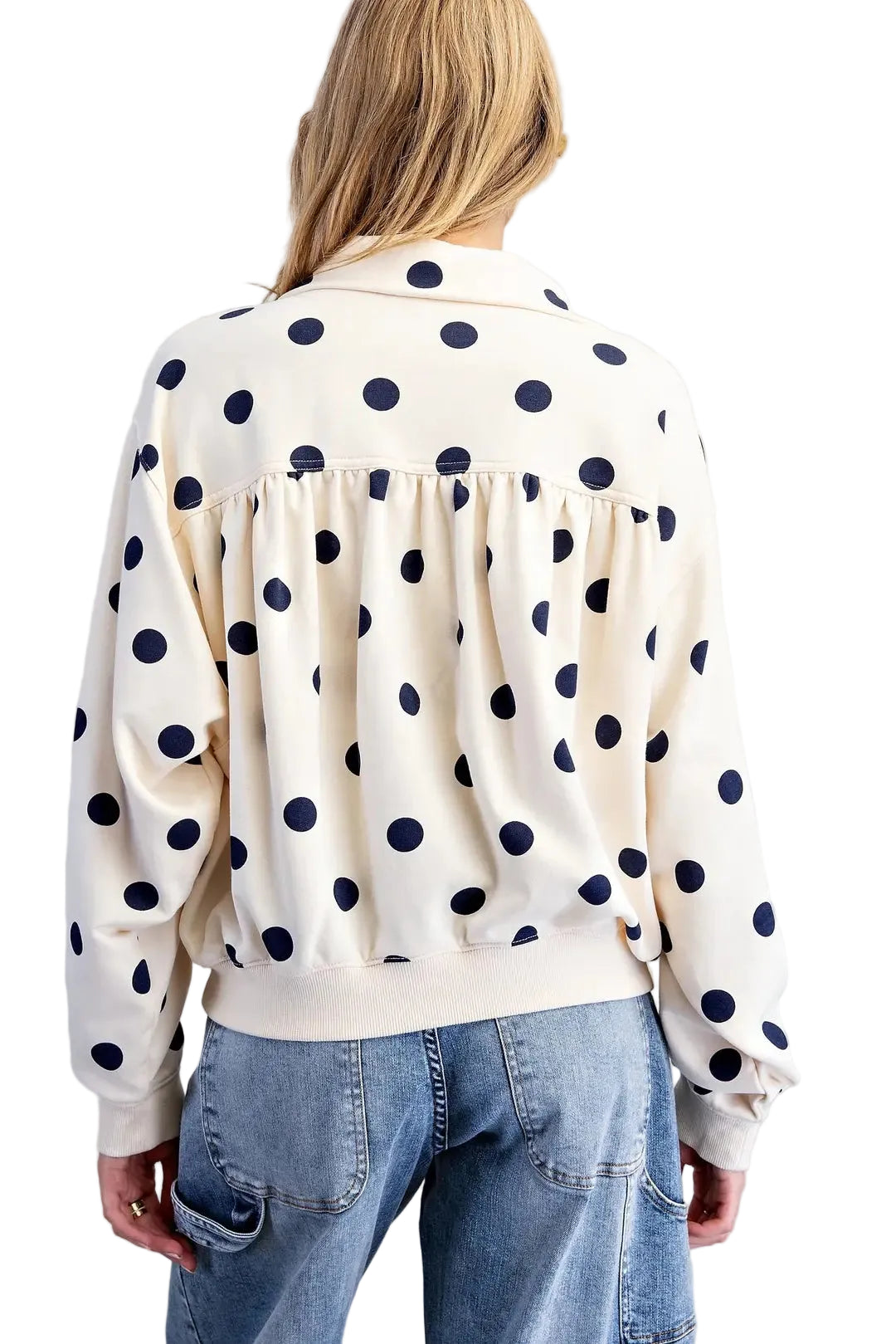 ee:some Women's Bone Mineral Washed Polka Dot Quarter Zip Pullover 