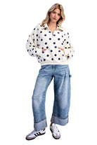 ee:some Women's Bone Mineral Washed Polka Dot Quarter Zip Pullover 