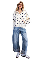 ee:some Women's Bone Mineral Washed Polka Dot Quarter Zip Pullover 