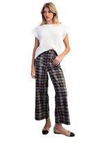 ee:some Women's Cocoa Plaid Patch Pocket Wide Leg Pants 