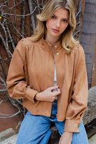 ee:some Women's Almond Suede Mock Neck Jacket JH17185