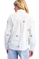 ee:some Women's White Embroidered Duck Button Down Shirt 