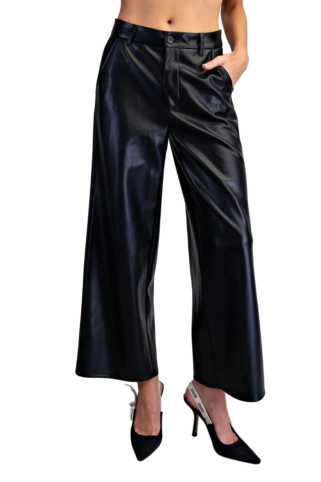 ee:some Women's Black Pleather Wide Leg Pants 