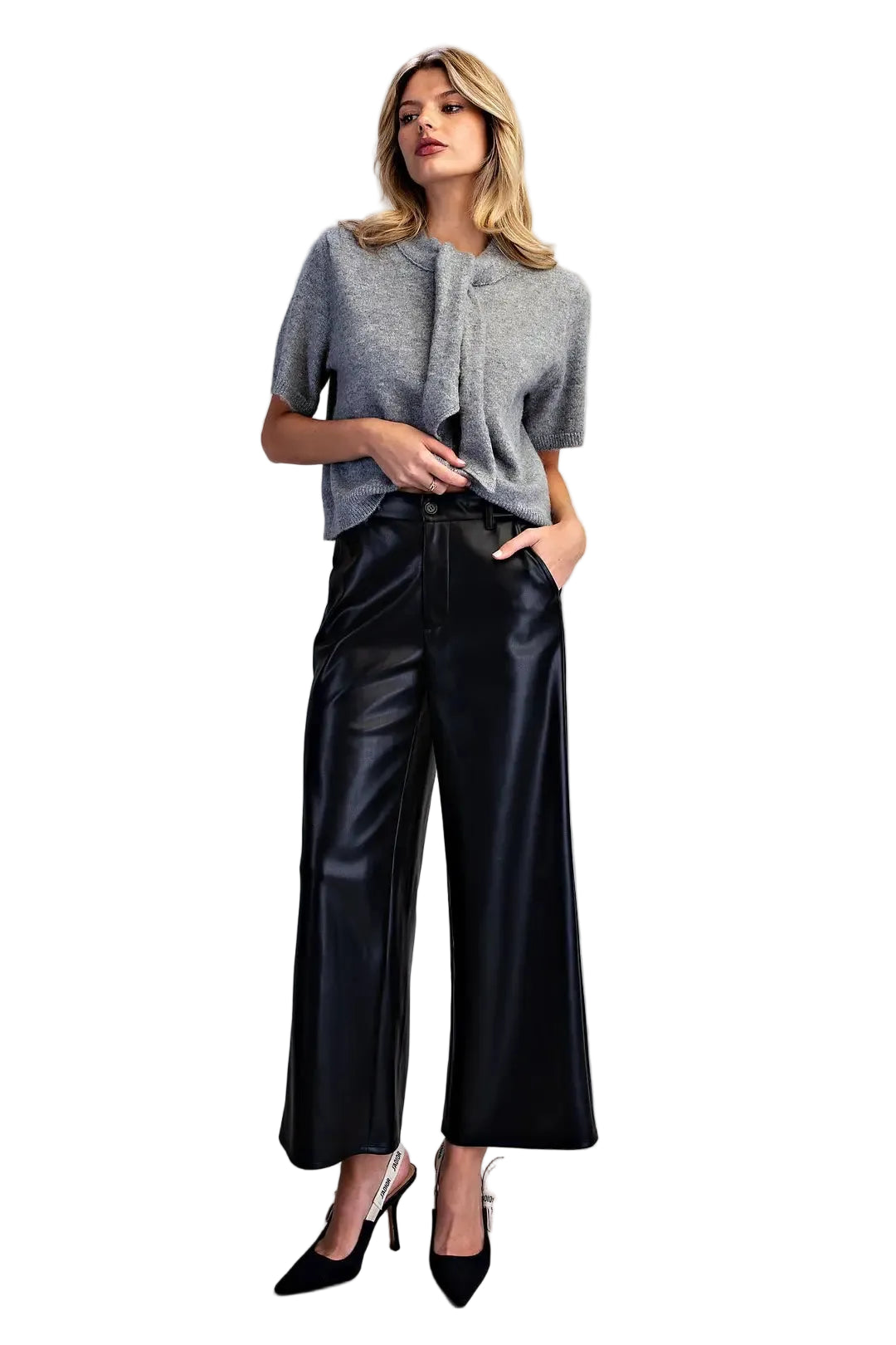 ee:some Women's Black Pleather Wide Leg Pants 