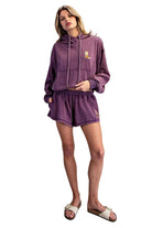 ee:some Women's Plum Mineral Washed Boot Embroidered Shorts 