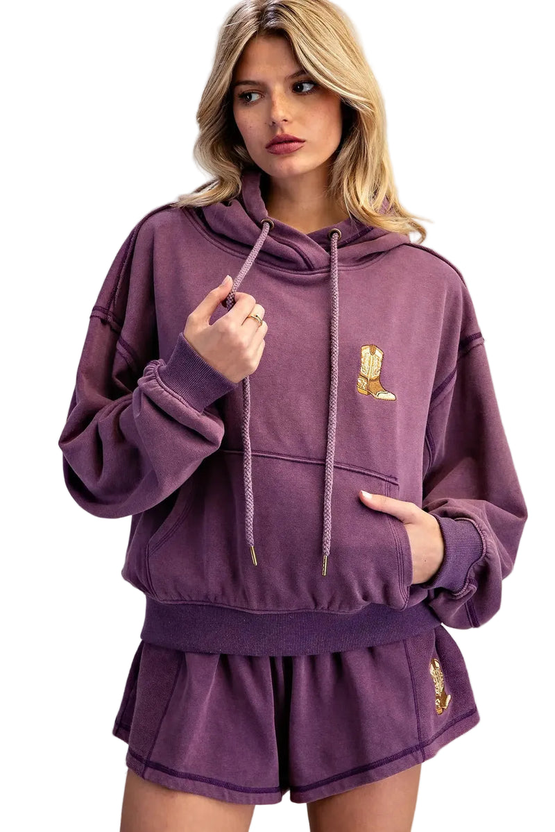 ee:some Women's Plum Mineral Western Boot Embroidered Hoodie