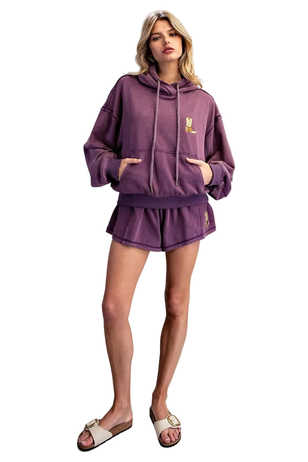 ee:some Women's Plum Mineral Western Boot Embroidered Hoodie