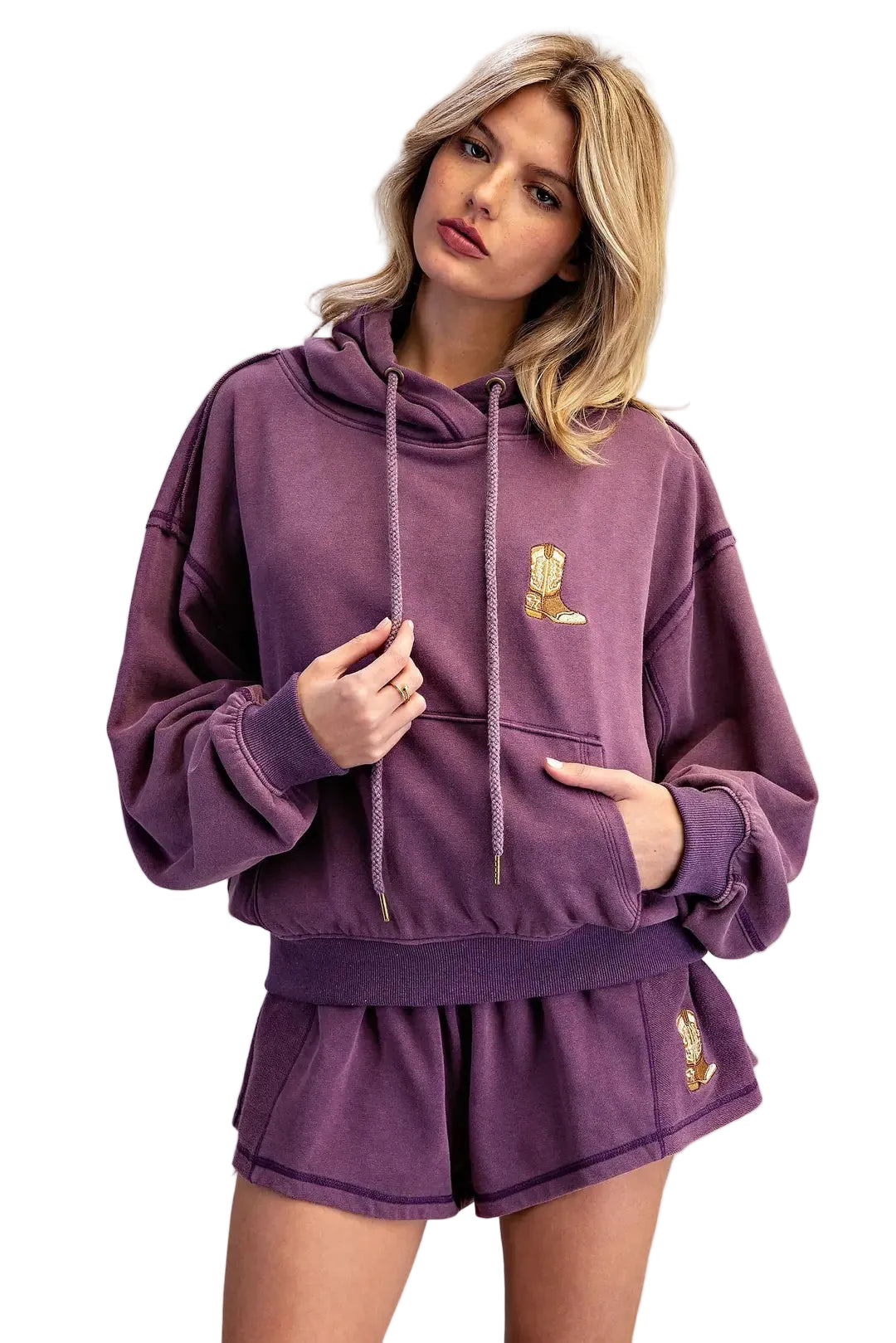ee:some Women's Plum Mineral Western Boot Embroidered Hoodie