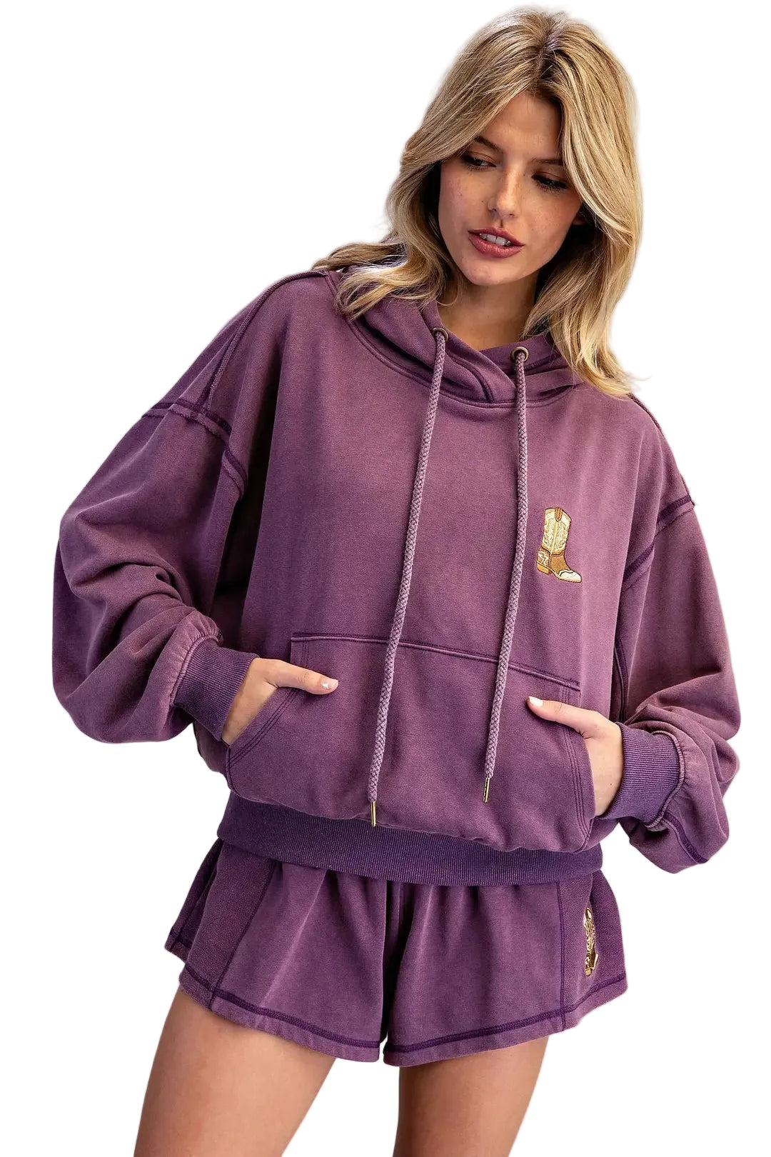 ee:some Women's Plum Mineral Western Boot Embroidered Hoodie