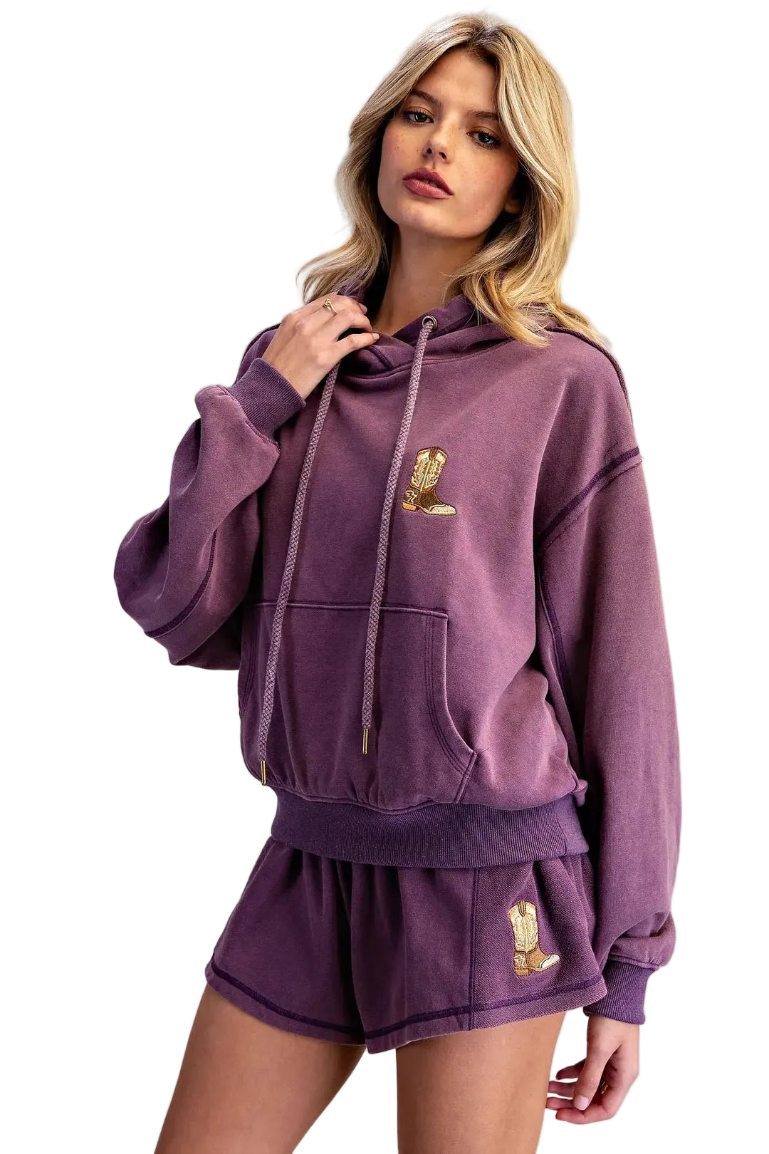 ee:some Women's Plum Mineral Western Boot Embroidered Hoodie