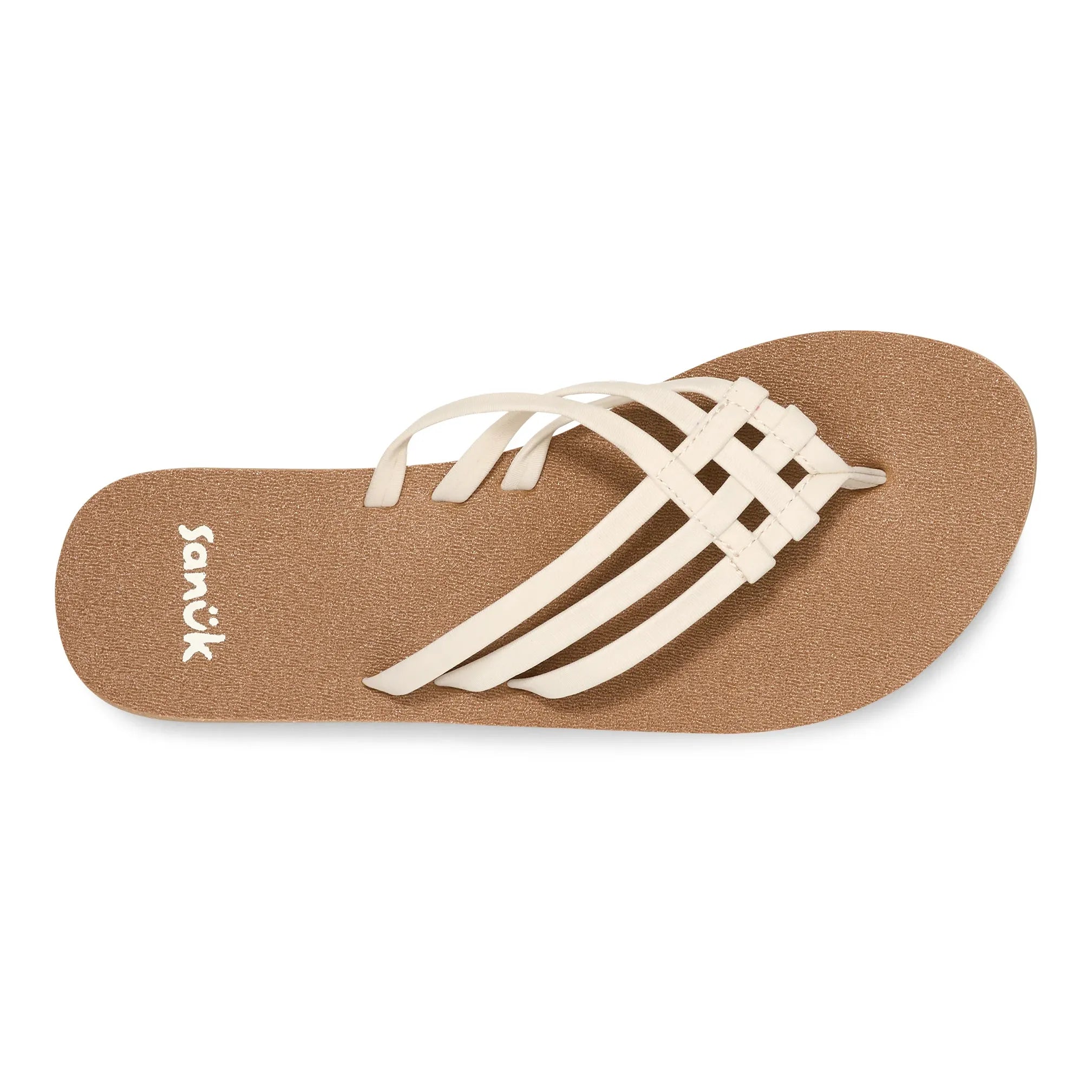 Women's Sanuk Tan and White Yoga Sandy II Flip Flops 1169691-TWT