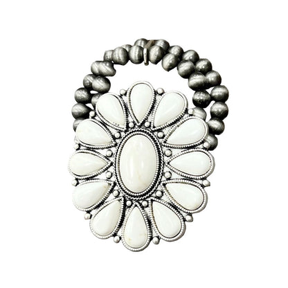Women's Isac Handmade Very-big White Turquoise Stretch Bracelet 