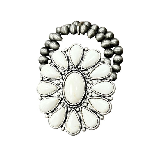 Women's Isac Handmade Very-big White Turquoise Stretch Bracelet 