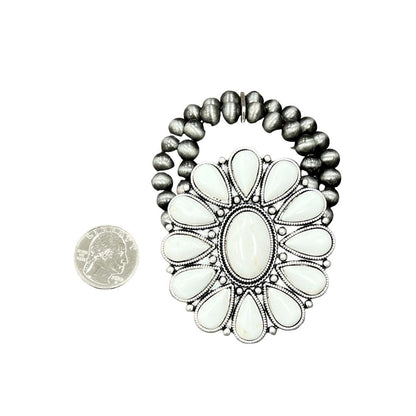 Women's Isac Handmade Very-big White Turquoise Stretch Bracelet 711046