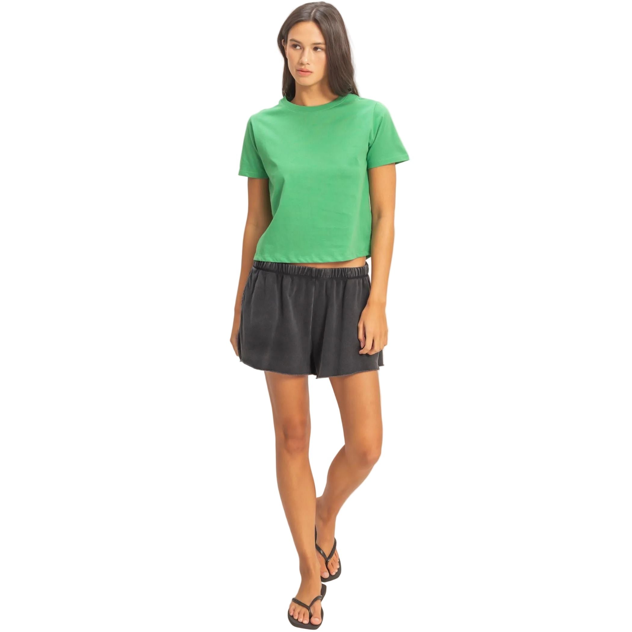 Women's Green Crew Neck Cotton T-shirt DZ26C412