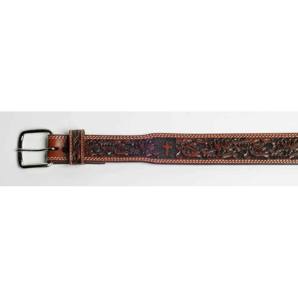 Boy's Cowboy Chrome Belt with Floral and Cross Tooling 125