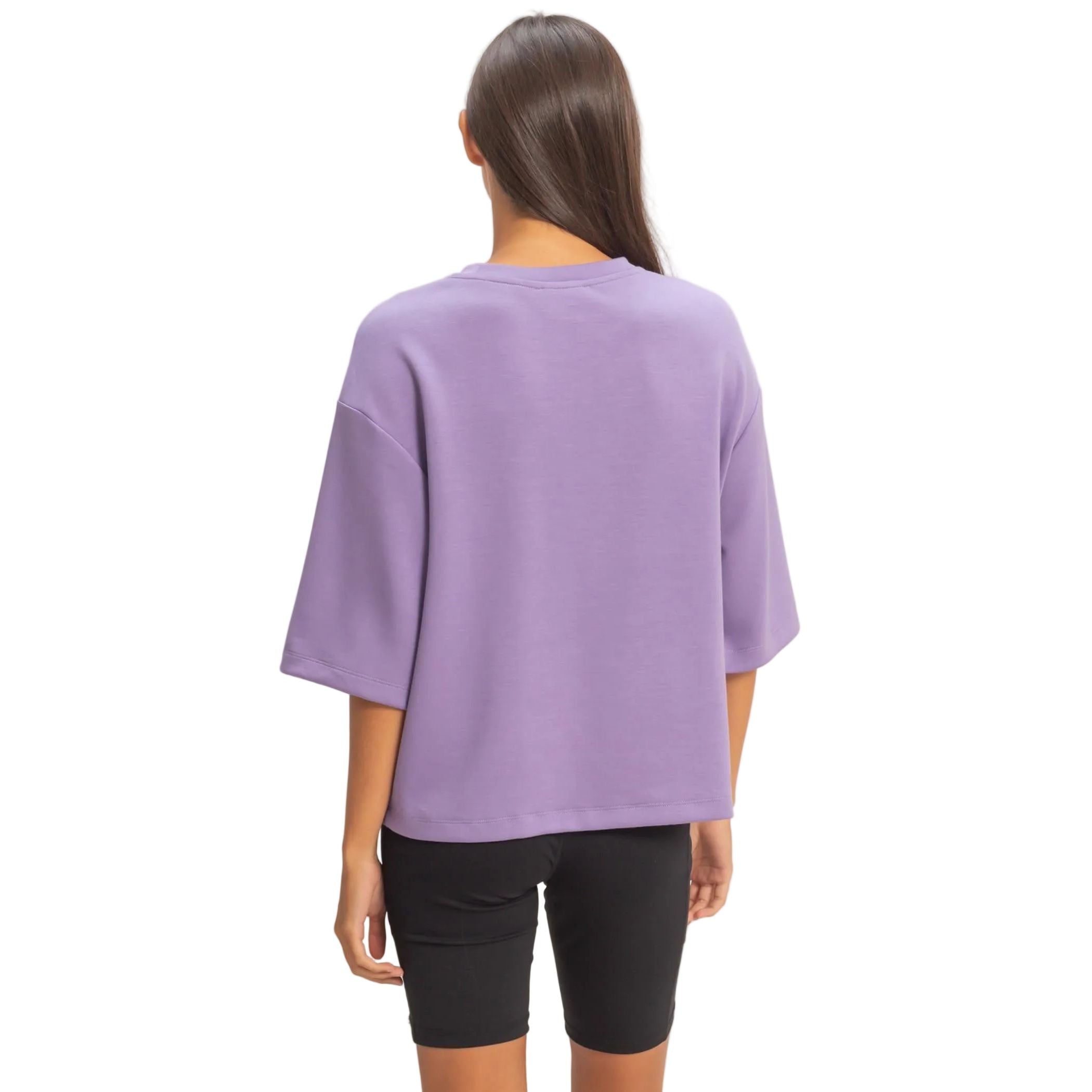 Women's Purple Scuba Short Sleeve Boxy Top DZ26A271-PRPL-WB