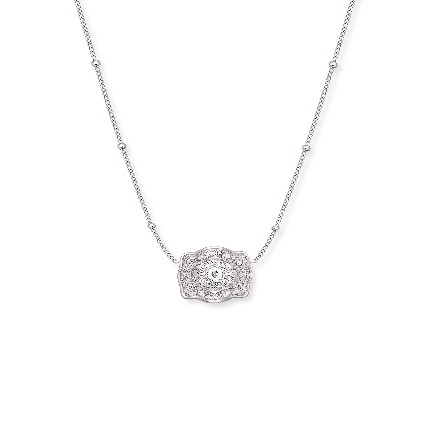 Women's Spurwest Ultra Mini Belt Buckle Necklace (Amelia Rose) U-NK-SLV-BC-101