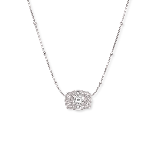 Women's Spurwest Ultra Mini Belt Buckle Necklace (Amelia Rose) U-NK-SLV-BC-101