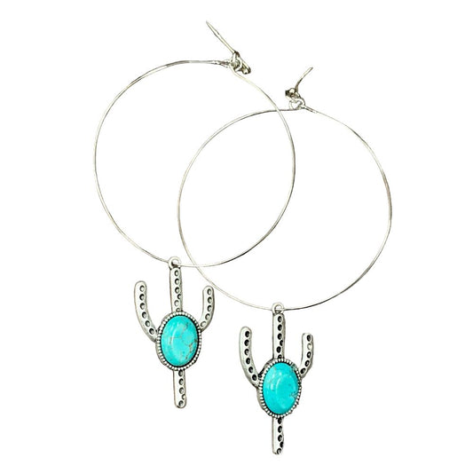 Women's Isac 4" Long Cactus Turquoise Hoop Earrings 