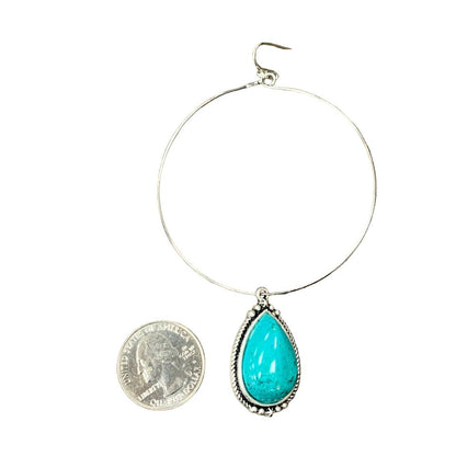 Women's Isac 3.6" Drop Turquoise Hoop Earrings 