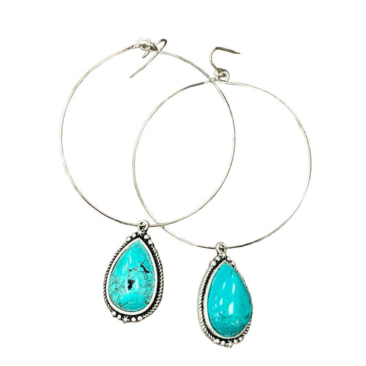 Women's Isac 3.6" Drop Turquoise Hoop Earrings 