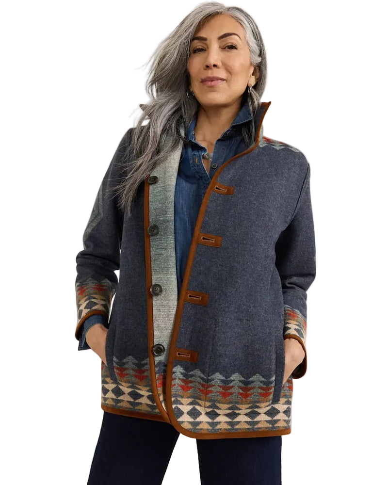 Pendleton Women's Indigo Multi Harding Reversible Wool Coat TE375