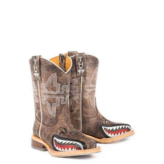 Boy's Tin Haul Sharky with Man Eater Sole Western Boot 
