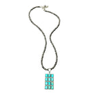 Women's Isac 30" Long 6mm Navajo Bead Necklace Navajo Turquoise Pendant 