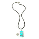 Women's Isac 30" Long 6mm Navajo Bead Necklace Navajo Turquoise Pendant 