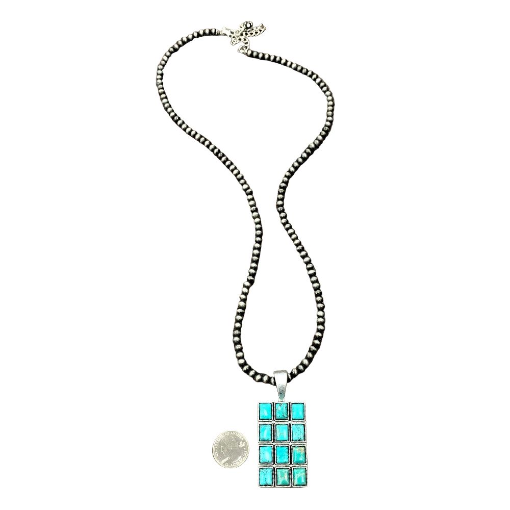 Women's Isac 30" Long 6mm Navajo Bead Necklace Navajo Turquoise Pendant 