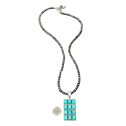Women's Isac 30" Long 6mm Navajo Bead Necklace Navajo Turquoise Pendant 
