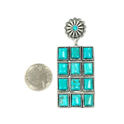 Women's Isac Big 3" Long Navajo Turquoise Brass Post Earrings 