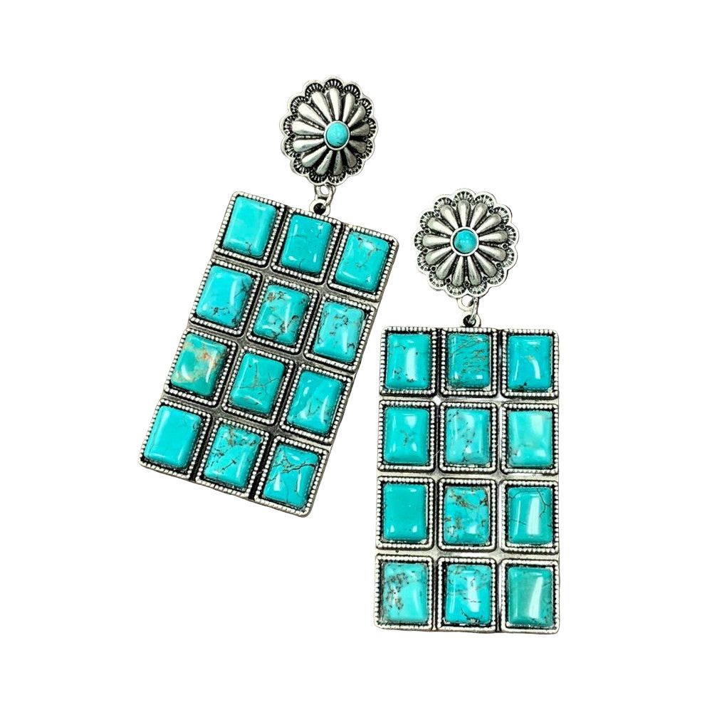 Women's Isac Big 3" Long Navajo Turquoise Brass Post Earrings 