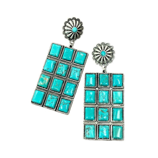 Women's Isac Big 3" Long Navajo Turquoise Brass Post Earrings 