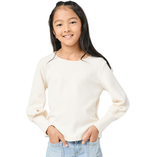 Girls Textured Rib Exaggerated Cuff Knit Top GN4155