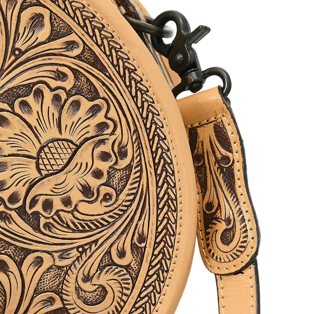 American Darling Women's Round Hand Tooled Leather Canteen Bag ADBGZ809